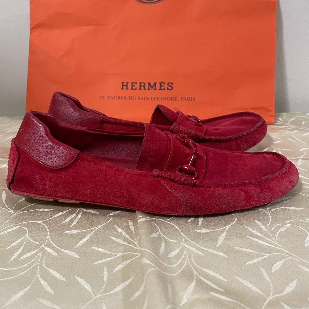 Gucci Red Velvet Loafers